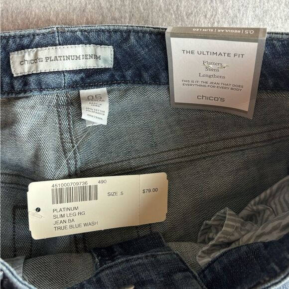 NEW Chico's Platinum Slim Leg Jeans in True Blue Wash Size 6 (chico's 0.5) - Picture 6 of 15